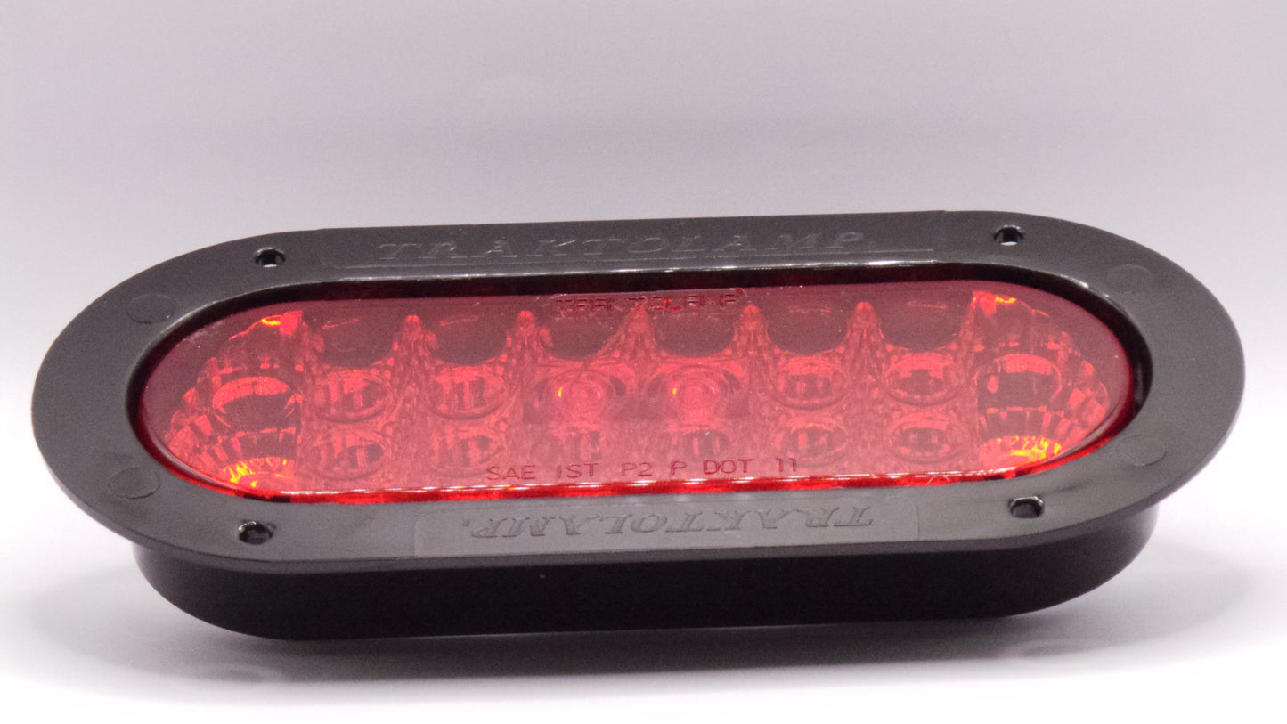 6" Oval Stop,Turn &Tail Flashing 20 Led Light Red Reflective 12/24V with Black Bezel And Direct Pigtail - 8041ERR