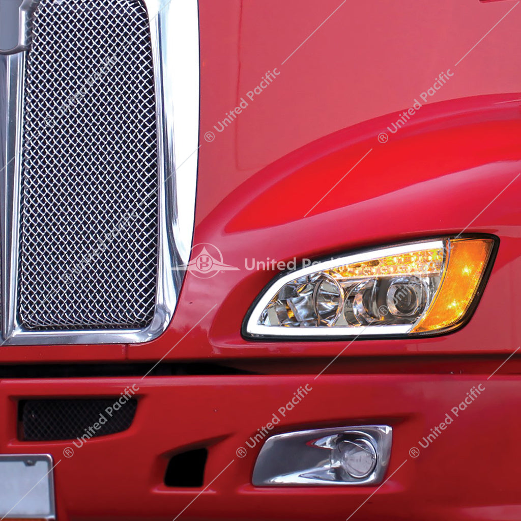 Chrome Projection Headlight with LED Turn Signal & Position Light for 2008-2017 Kenworth T660 - Driver - 32779