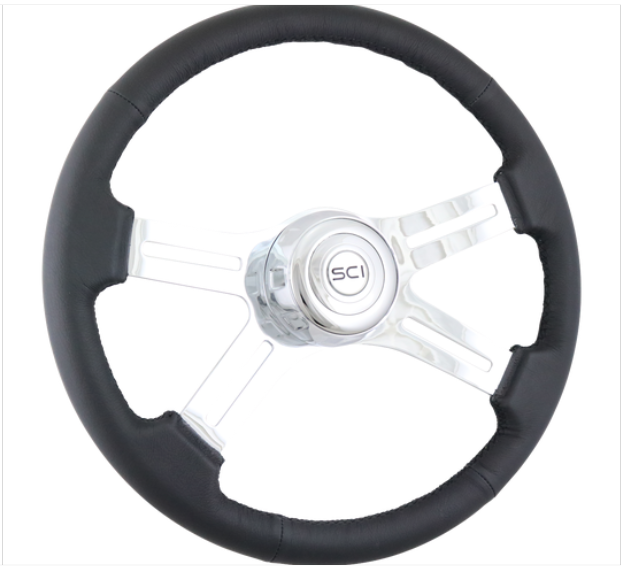 Classic Leather 18" Black Leather Rim Chrome 4 Spoke - 380-3003-77502