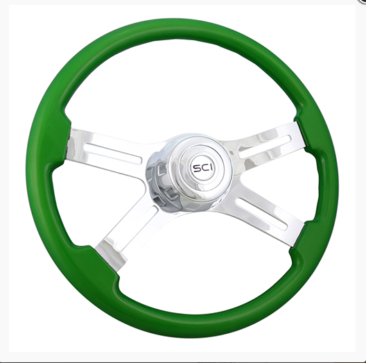 Classic Green 16" Painted Wood Rim Chrome 4 Spoke Steering Wheel - 505-3077-77502