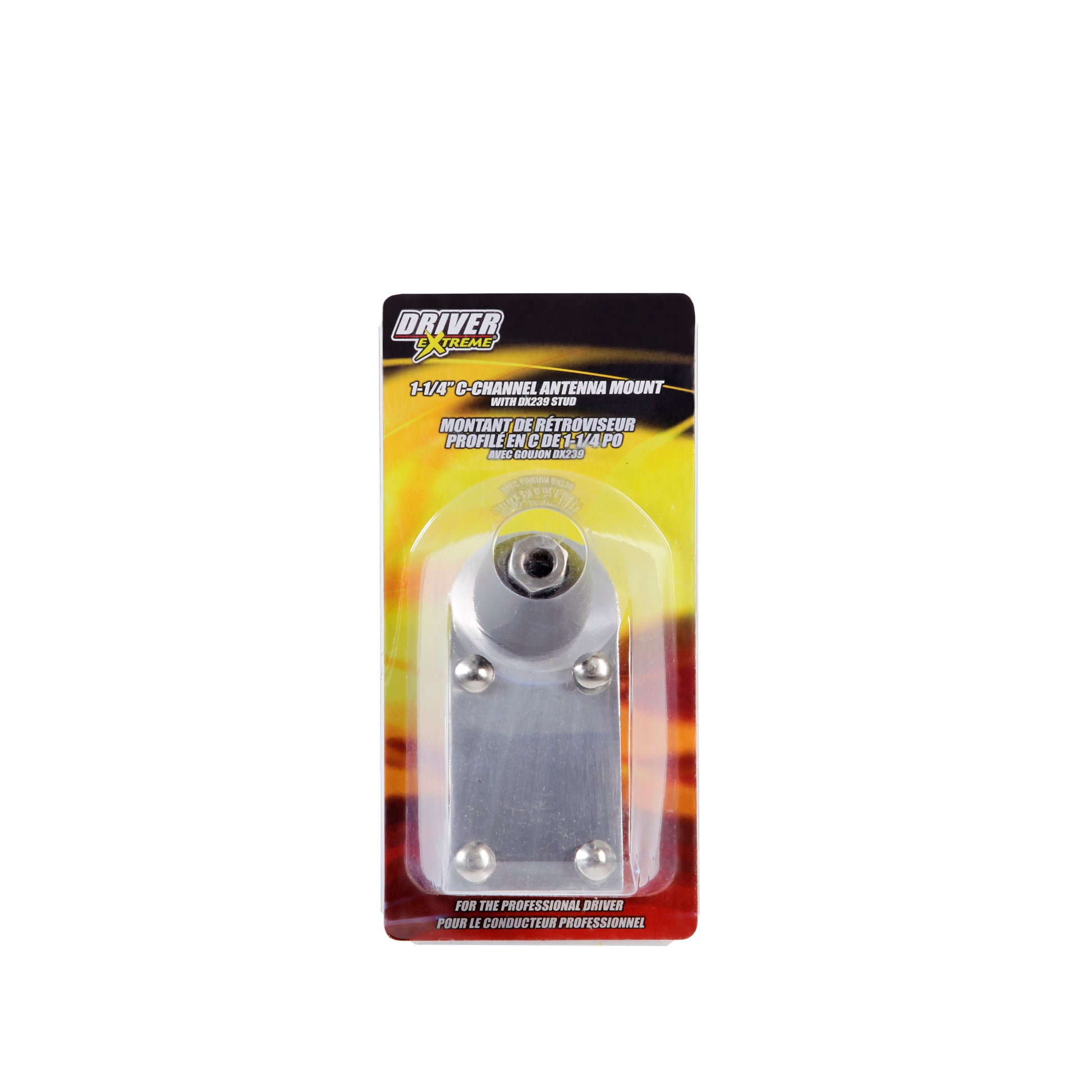 1-1/4" C-Channel mirror and antenna mount for Navistar and Volvo trucks, DX239 stud, ABS encasement, stainless hex base, aircraft-grade aluminum.
