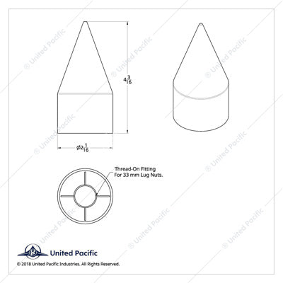 Black 33mm X4 1/8" X Pointed with Flange Thread -on Nut  -  10000B