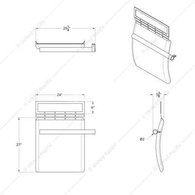 24" x 27" 430 Stainless Steel Quarter Fender w/ Tube Bracket Set - 10845