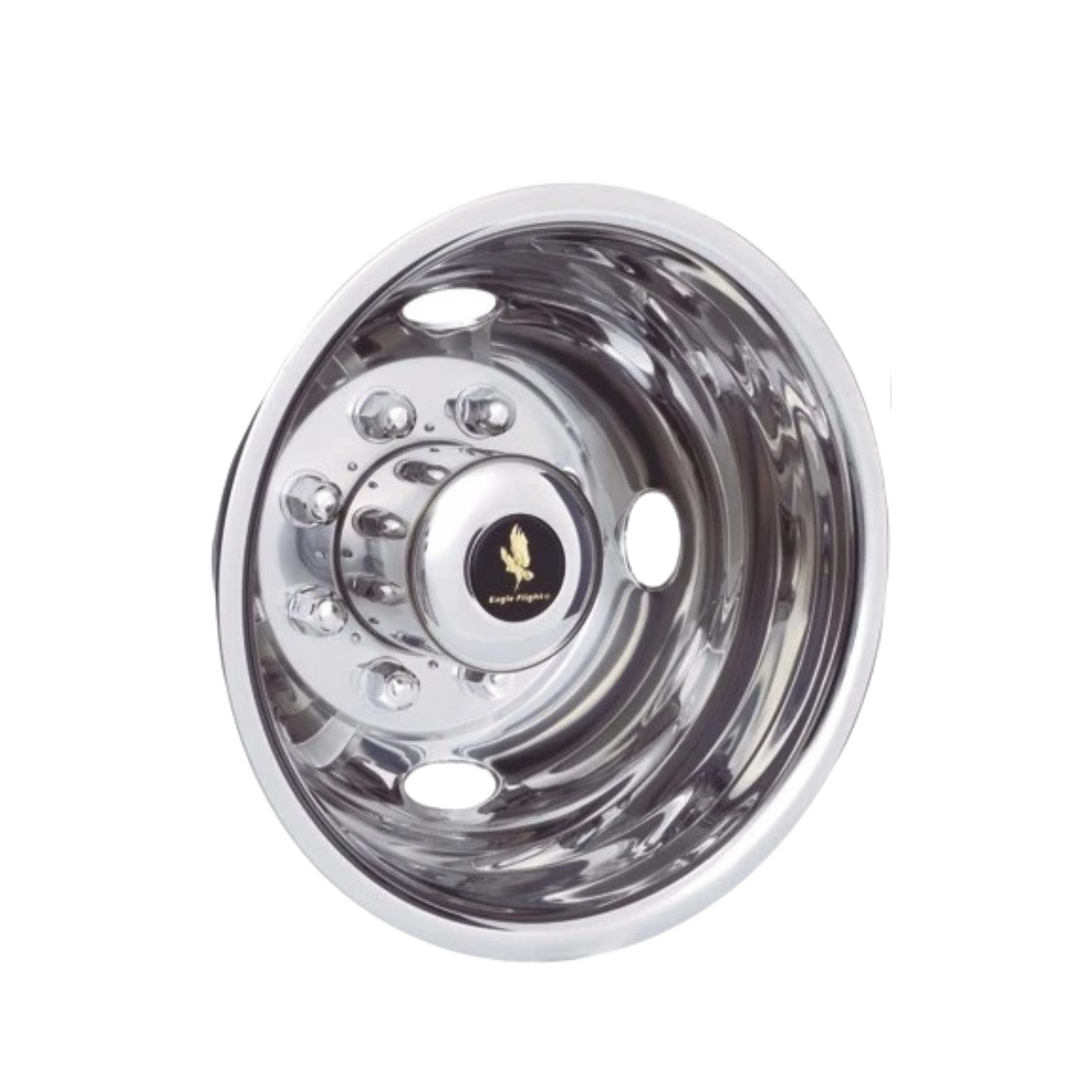 Polished stainless steel 17-inch wheel simulators set of 4 for Ford F-350 2005–2025, 8-lug 4-hand-hole bolt-on design