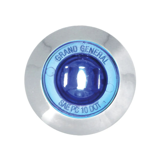 1 inch mini blue LED light with chrome plastic bezel installed on semi-truck exterior for accent and marker lighting.