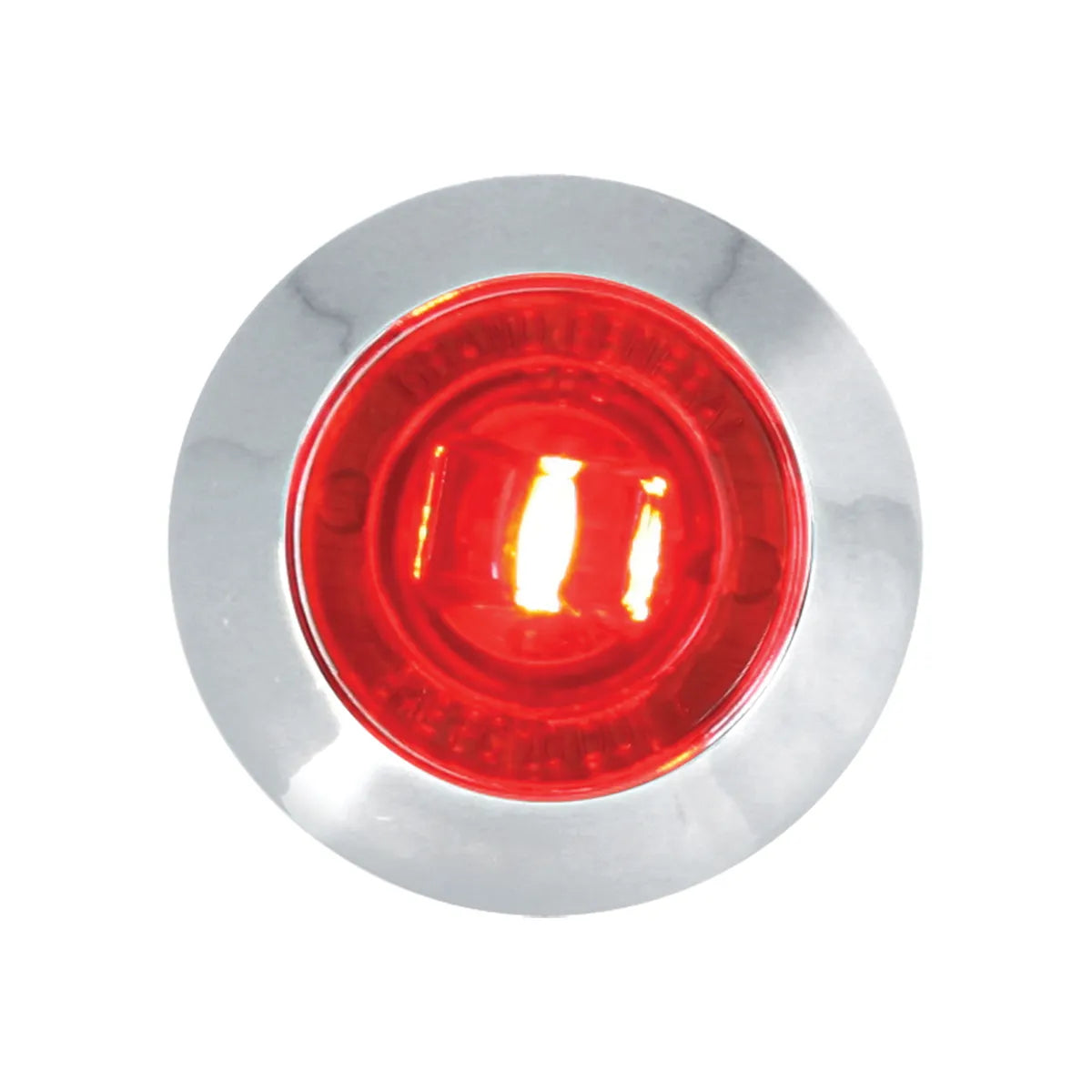 1-inch mini red clear LED light with chrome plastic bezel and screw-stud mount for semi-truck exterior lighting.