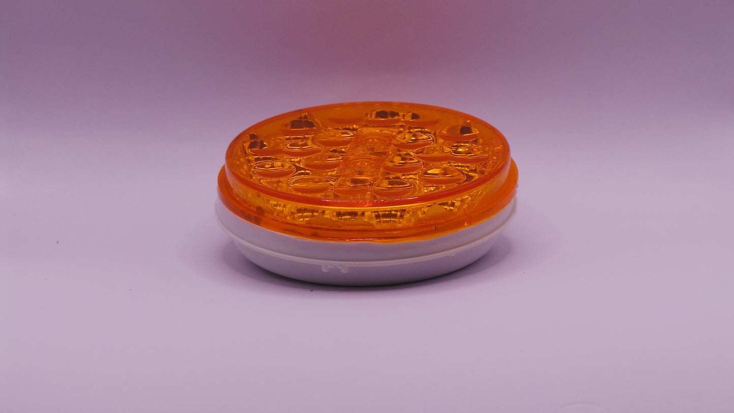 4"Stop,Turn &Tail Sealed Flashing  32 LED Amber 12/24V Flat  Base  Reflective with Grommet And Pigtail Kit  -  8071ERA