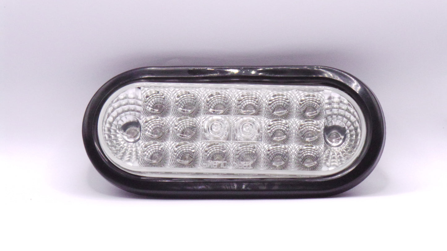 6" Oval Back-Up  Fixed 20 Led Light Clear Reflective Flashing 12/24V with Grommet Direct Pigtail  -  8041-2ERC
