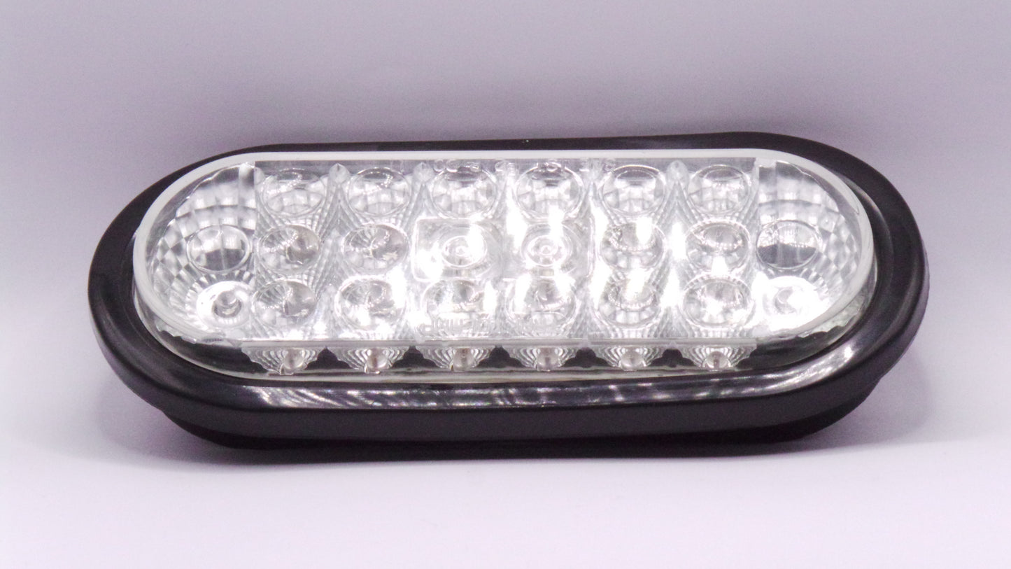 6" Oval Back-Up  Fixed 20 Led Light Clear Reflective Flashing 12/24V with Grommet Direct Pigtail  -  8041-2ERC