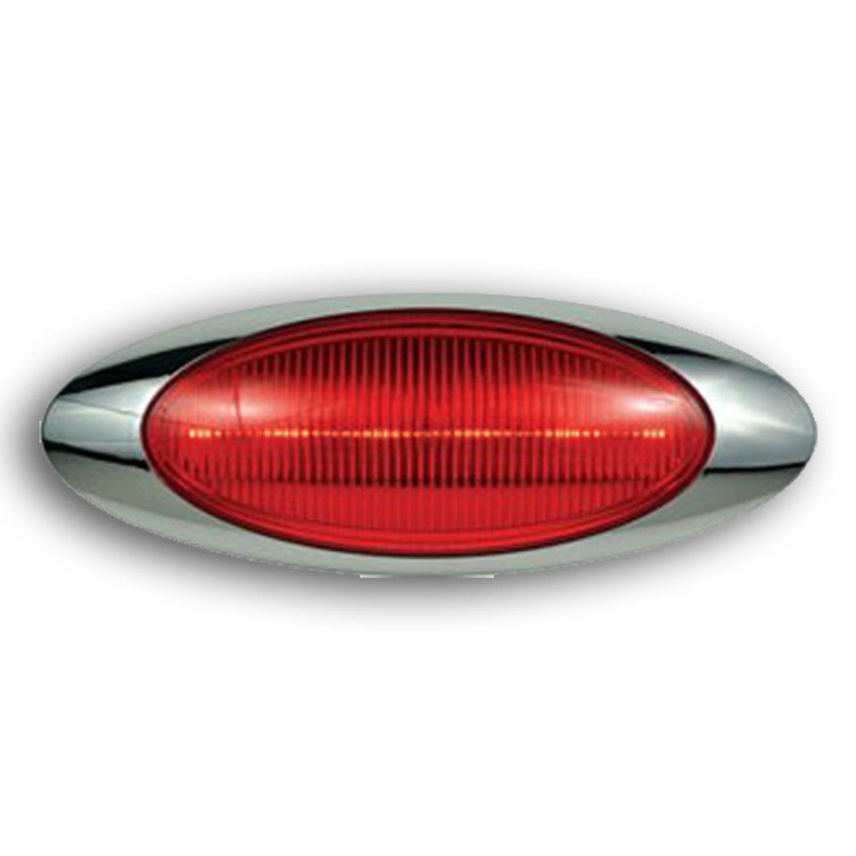 Oval Clearance & Side Marker 4 LED Light Red w/Chrome Bezel & Pigtail Kit  -  8038CR