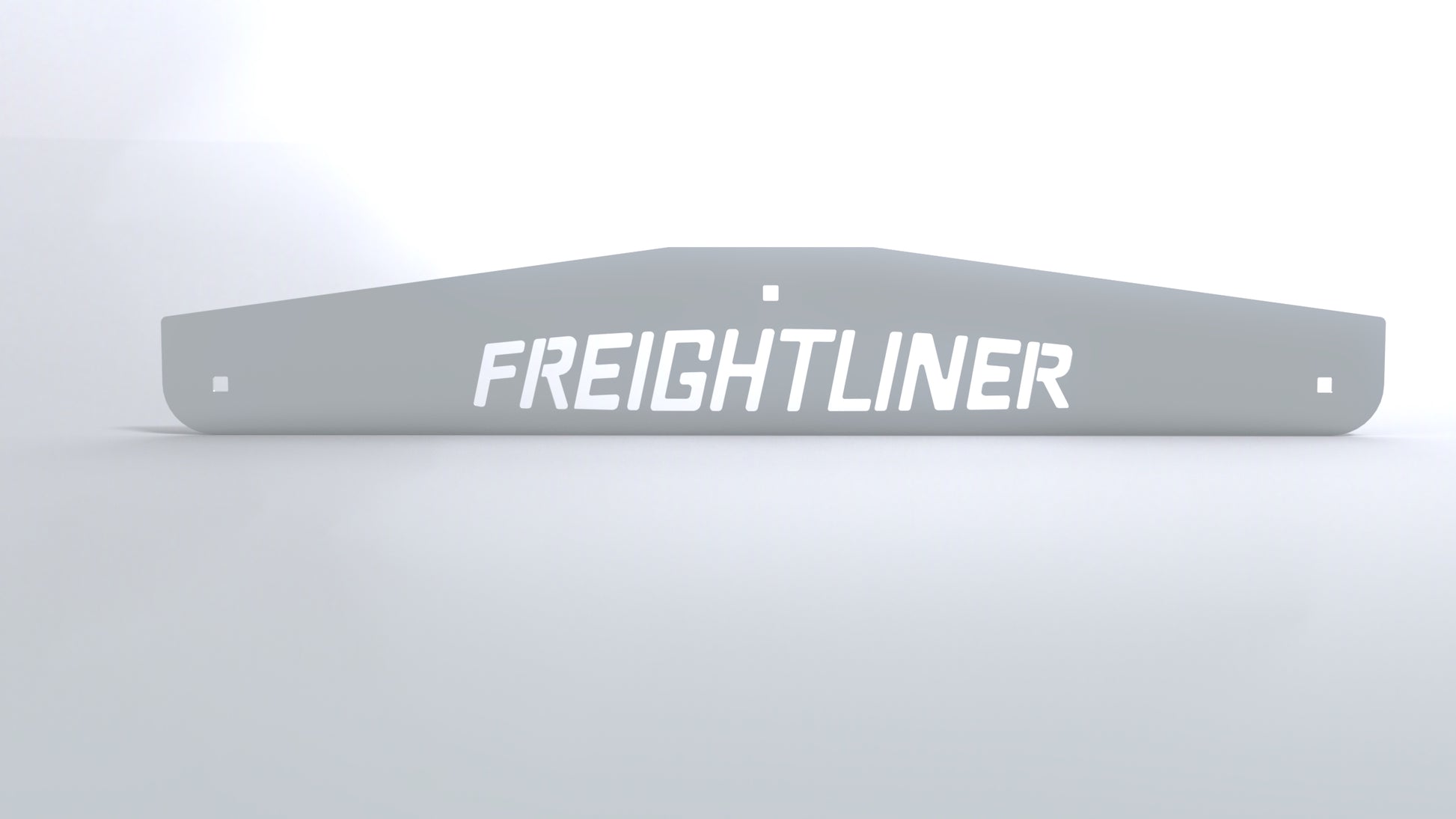 24x3.6 inch stainless steel Freightliner logo mud flap weights with tapered ends, includes backplate and hardware.