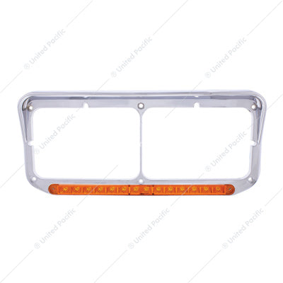 14 LED Rectangular Dual Headlight Bezel with Visor Amber Led Amber Lens  -  32351