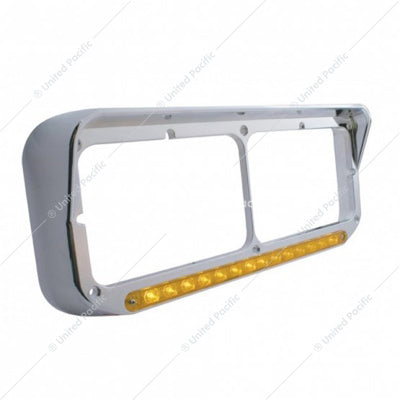 14 LED Rectangular Dual Headlight Bezel with Visor Amber Led Amber Lens  -  32351