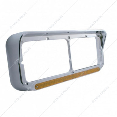 14 LED Rectangular Dual Headlight Bezel with Visor Amber Led Amber Lens  -  32351