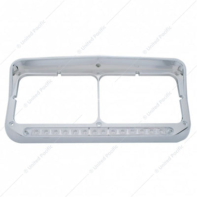 14 LED Chrome Rectangular Dual Headlight Bezel with Visor - Amber Clear Lens - 32352