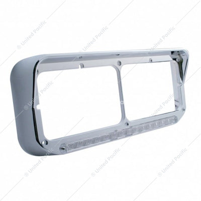 14 LED Chrome Rectangular Dual Headlight Bezel with Visor - Amber Clear Lens - 32352