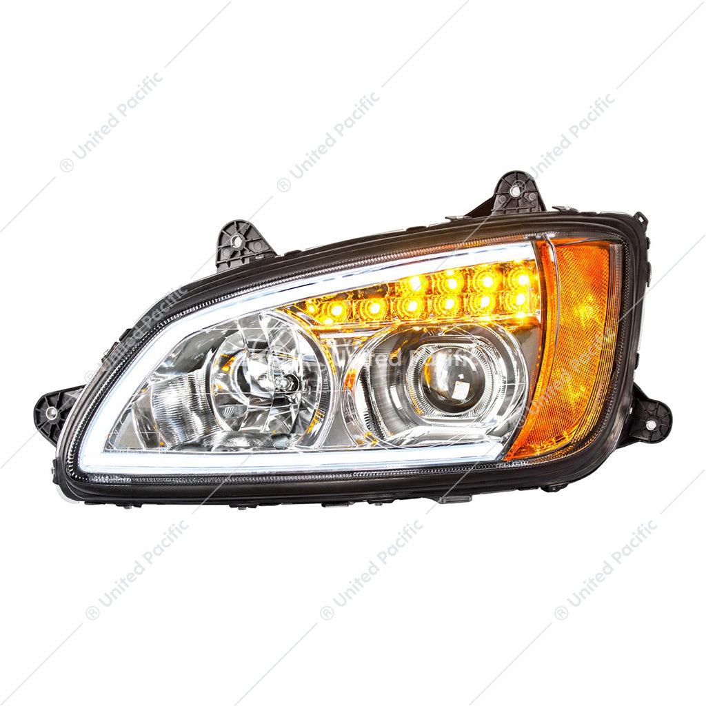 Chrome Projection Headlight with LED Turn Signal & Position Light for 2008-2017 Kenworth T660 - Driver - 32779