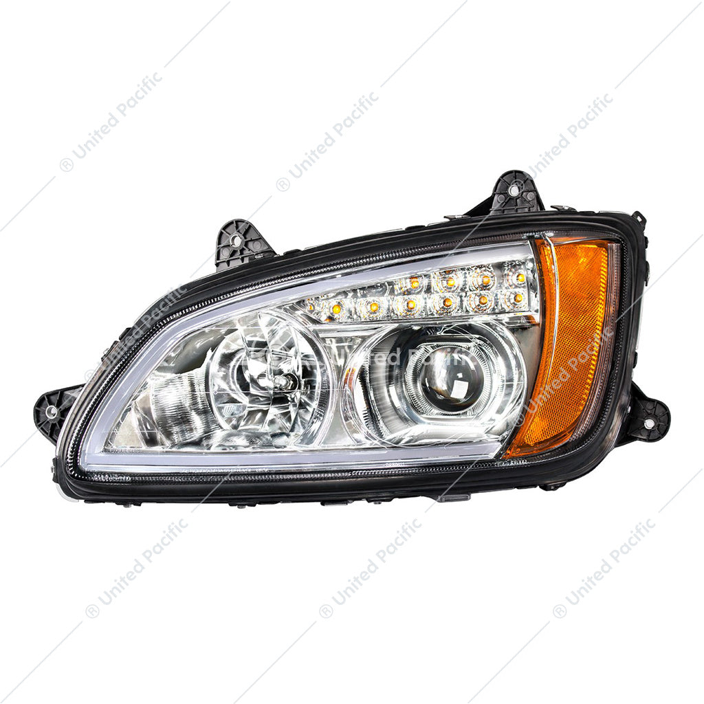 Chrome Projection Headlight with LED Turn Signal & Position Light for 2008-2017 Kenworth T660 - Driver - 32779