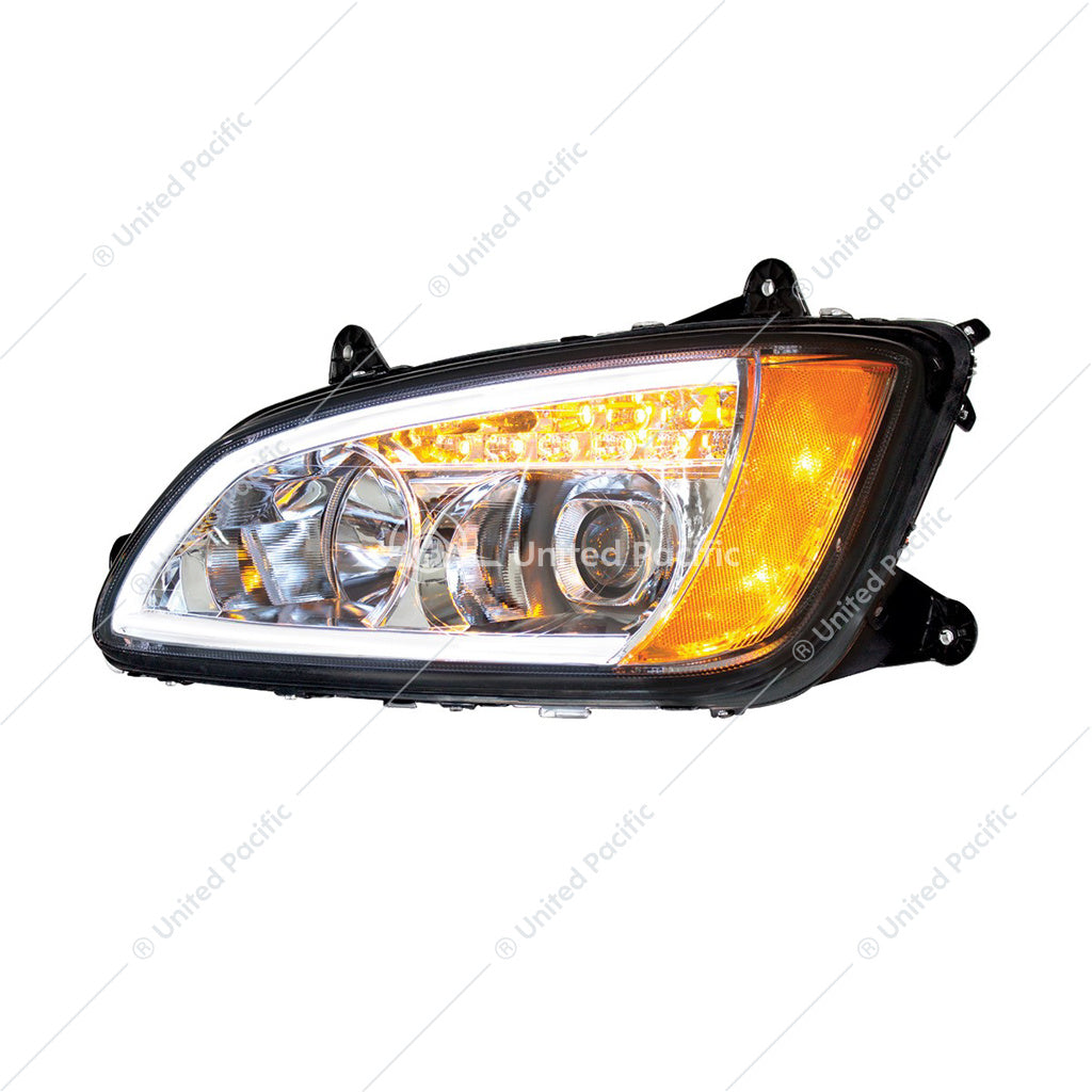Chrome Projection Headlight with LED Turn Signal & Position Light for 2008-2017 Kenworth T660 - Driver - 32779