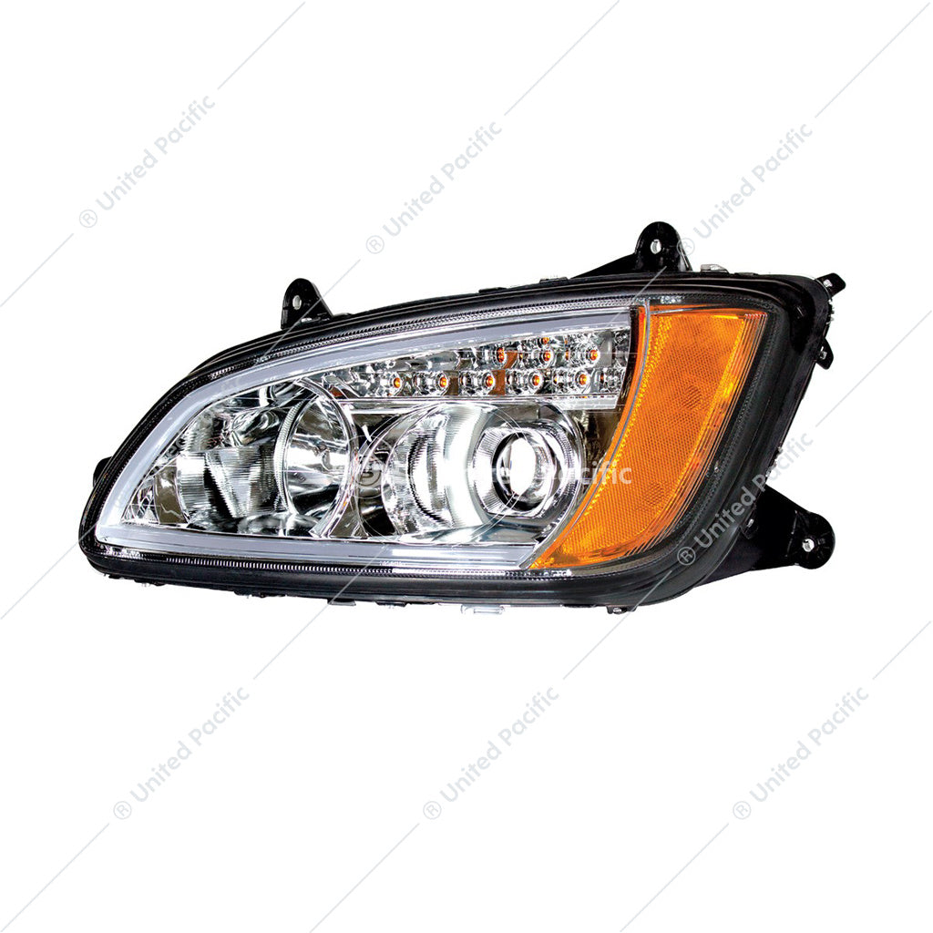 Chrome Projection Headlight with LED Turn Signal & Position Light for 2008-2017 Kenworth T660 - Driver - 32779