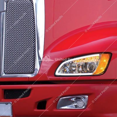 Chrome Projection Headlight With LED Turn Signal & Position Light For 2008-2017 Kenworth T660 - Passenger -  32780