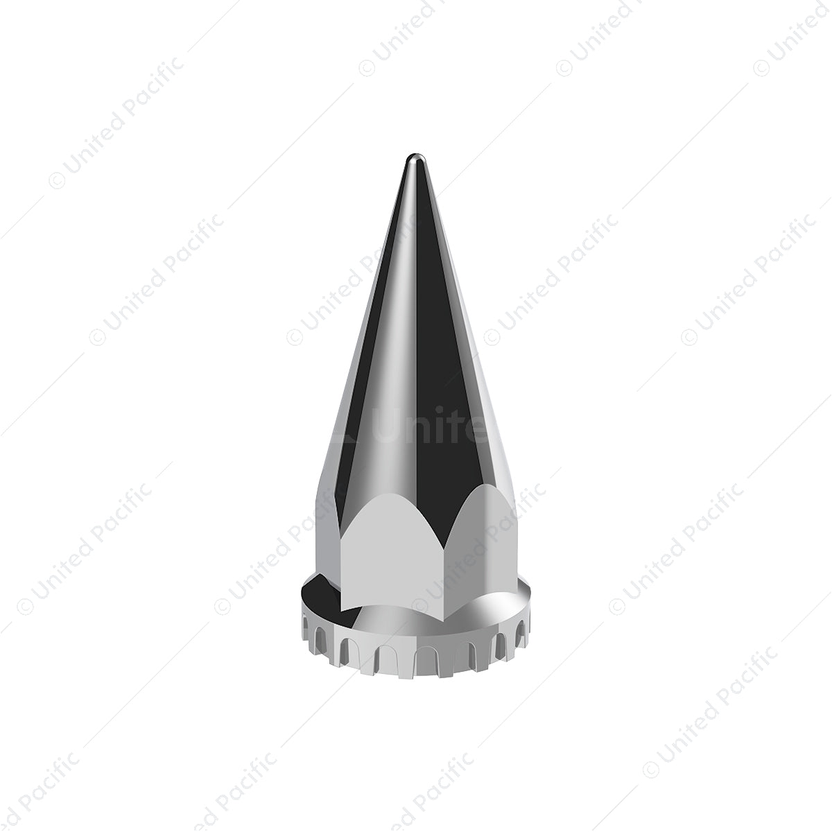 33mm x 4-3/4 inch Chrome Super Spike Nut Covers, thread-on, 10-pack, high-quality triple chrome plating, fits standard hub piloted wheel nuts.