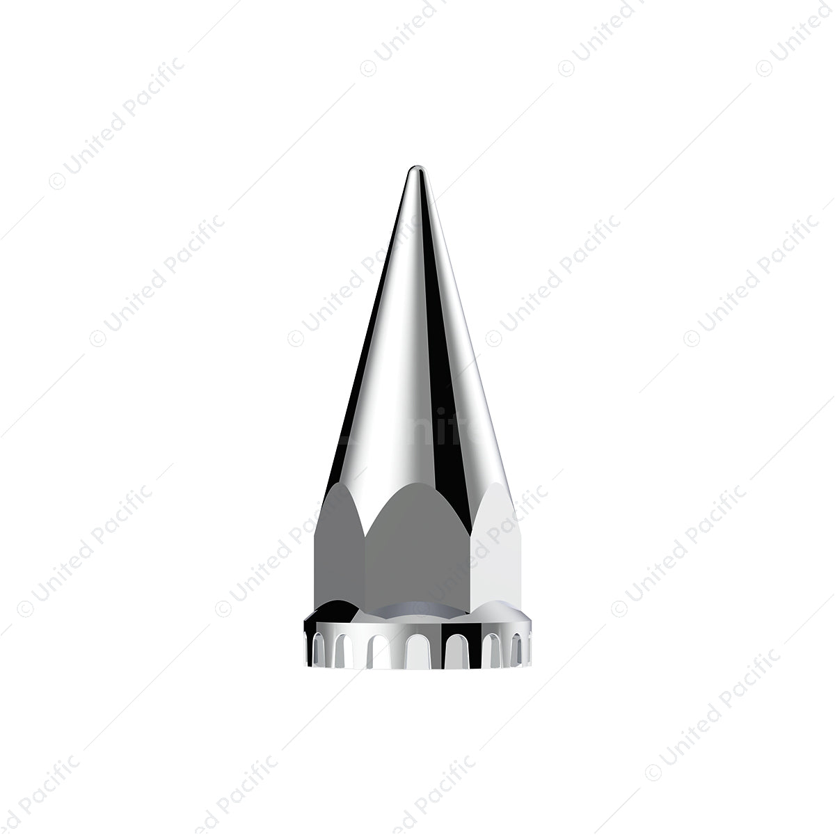 33mm x 4-3/4 inch Chrome Super Spike Nut Covers, thread-on, 20-pack, high-quality triple chrome plating, fits standard hub piloted wheel nuts.