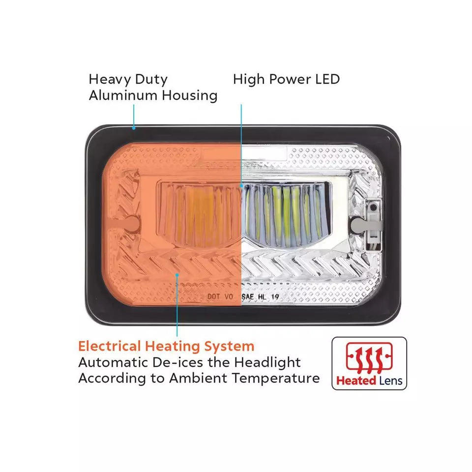 Chrome ULTRALIT  Heated 4" X 6" LED Headlight High Beam  -  34132