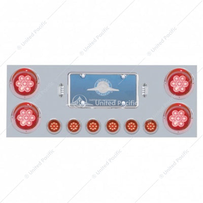 Stainless Steel Rear Center Panel with 4 X 7 LED 4" Reflector Lights & 6 X 9 LED 2" Lights Red/Red - 34566