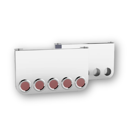 34 x 20 inch stainless steel rear panel C7971124 with mirror finish, rounded corners, and 4 LED light holes for universal truck installation.