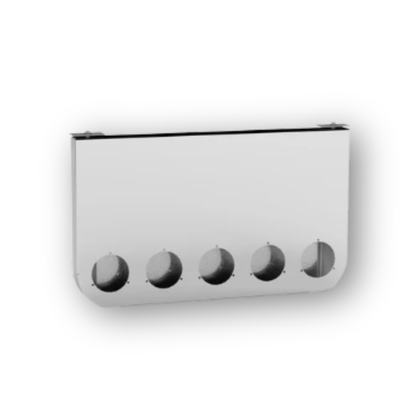 34 x 20 inch stainless steel rear panel C7971124 with mirror finish, rounded corners, and 4 LED light holes for universal truck installation.