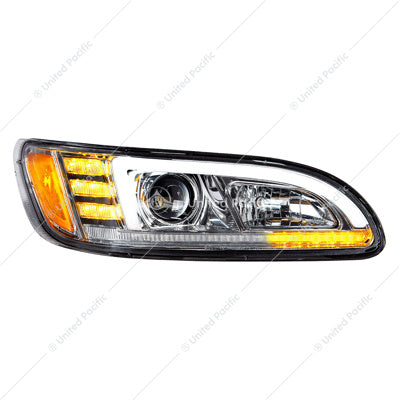 Chrome Projection Headlight With LED Sequential Turn & DRL For 2005-2015 Peterbilt 386 & 1999-2010 387 (Passenger)  -  35766