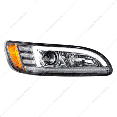Chrome Projection Headlight With LED Sequential Turn & DRL For 2005-2015 Peterbilt 386 & 1999-2010 387 (Passenger)  -  35766
