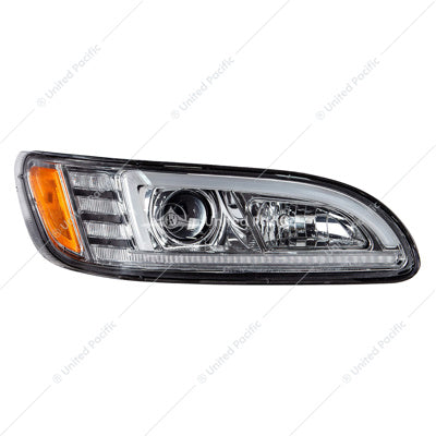 Chrome Projection Headlight With LED Sequential Turn & DRL For 2005-2015 Peterbilt 386 & 1999-2010 387 (Passenger)  -  35766