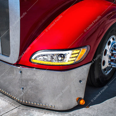 Chrome Projection Headlight With LED Sequential Turn & DRL For 2005-2015 Peterbilt 386 & 1999-2010 387 (Passenger)  -  35766
