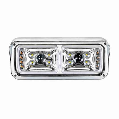 10 High Power LED Chrome Projection Headlight w/ LED Turn Signal & Position Light Bar Driver Side  - 35823