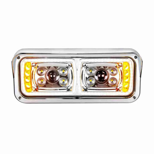 10 High Power LED Chrome Projection Headlight w/ LED Turn Signal & Position Light Bar Driver Side  - 35823