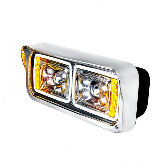 10 High Power LED Chrome Projection Headlight w/ LED Turn Signal & Position Light Bar Driver Side  - 35823