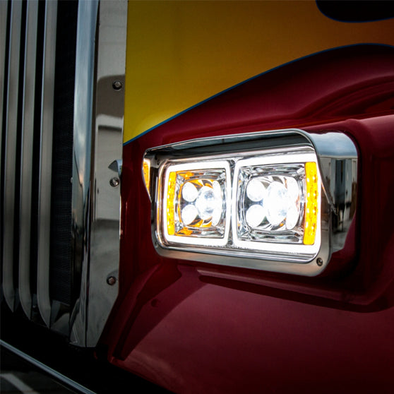 10 High Power LED Chrome Projection Headlight w/ LED Turn Signal & Position Light Bar Driver Side  - 35823