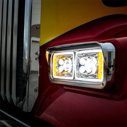 10 High Power LED Chrome Projection Headlight w/ LED Turn Signal & Position Light Bar Driver Side  - 35823