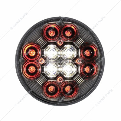 4" Round Combo Light With 12 LED Stop, Turn & Tail & 16 LED Back-Up - Red LED/Clear Lens  -  36608
