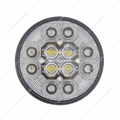 4" Round Combo Light With 12 LED Stop, Turn & Tail & 16 LED Back-Up - Red LED/Clear Lens  -  36608