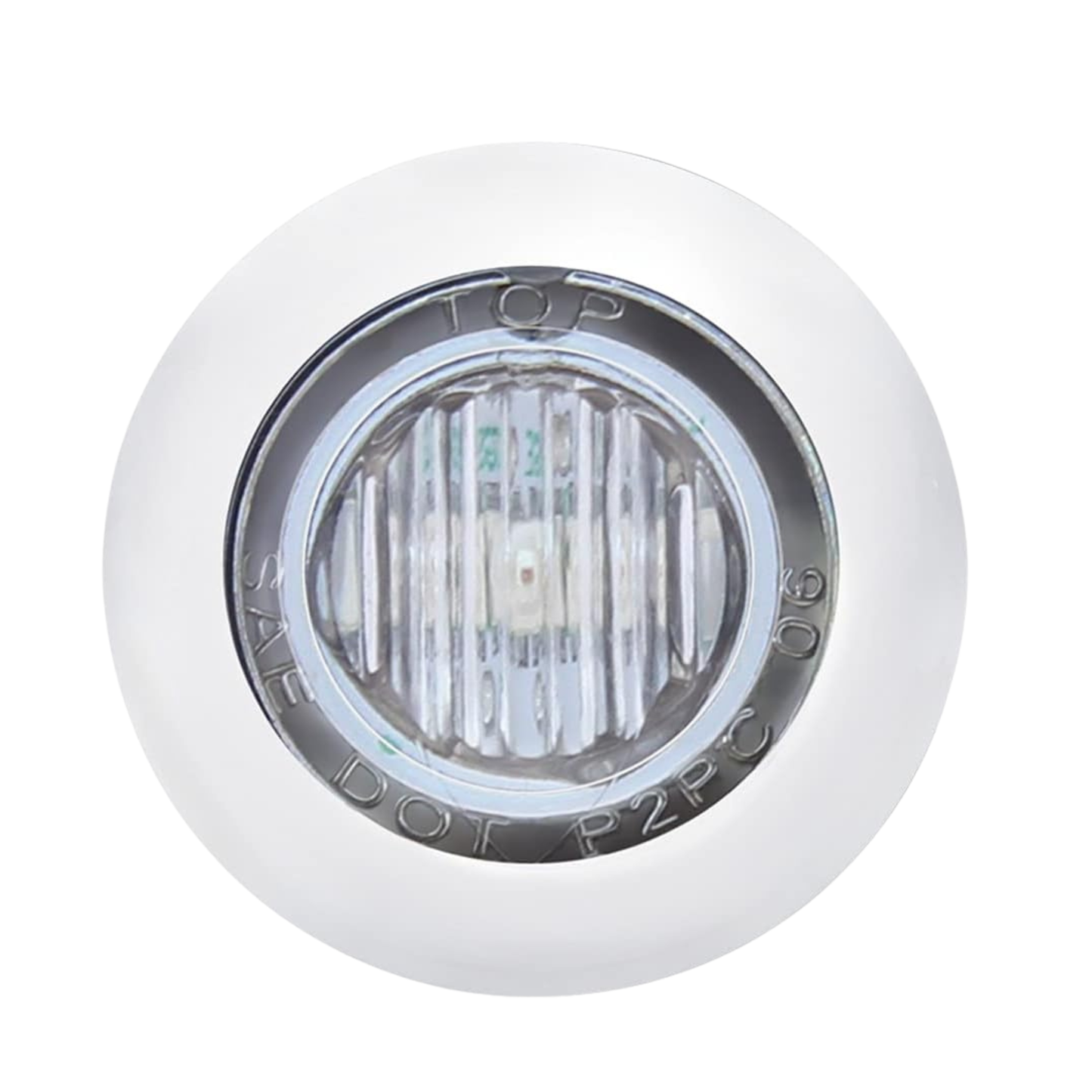 3 LED round blue clearance/marker light with clear lens and stainless steel bezel.