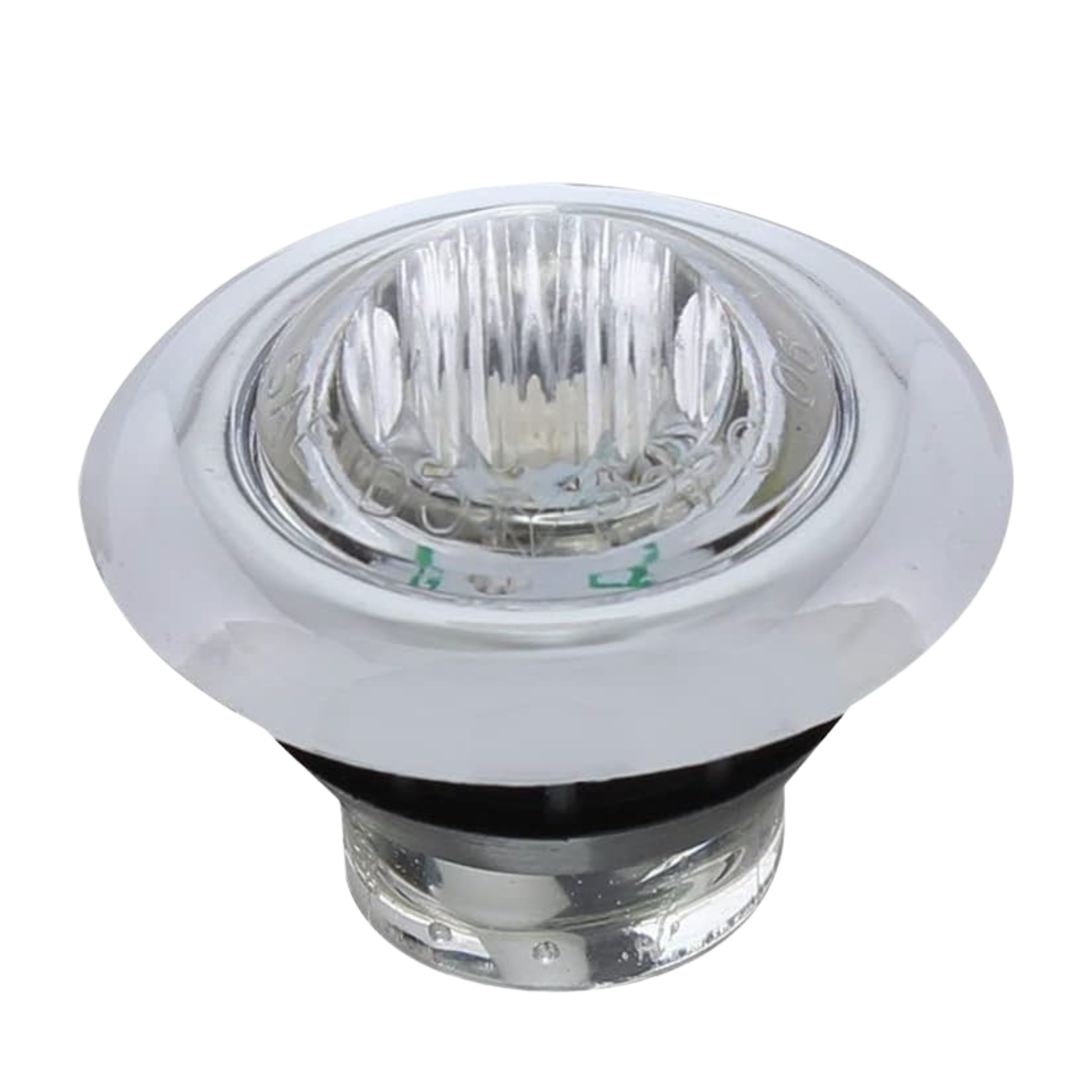3 LED round blue clearance/marker light with clear lens and stainless steel bezel.