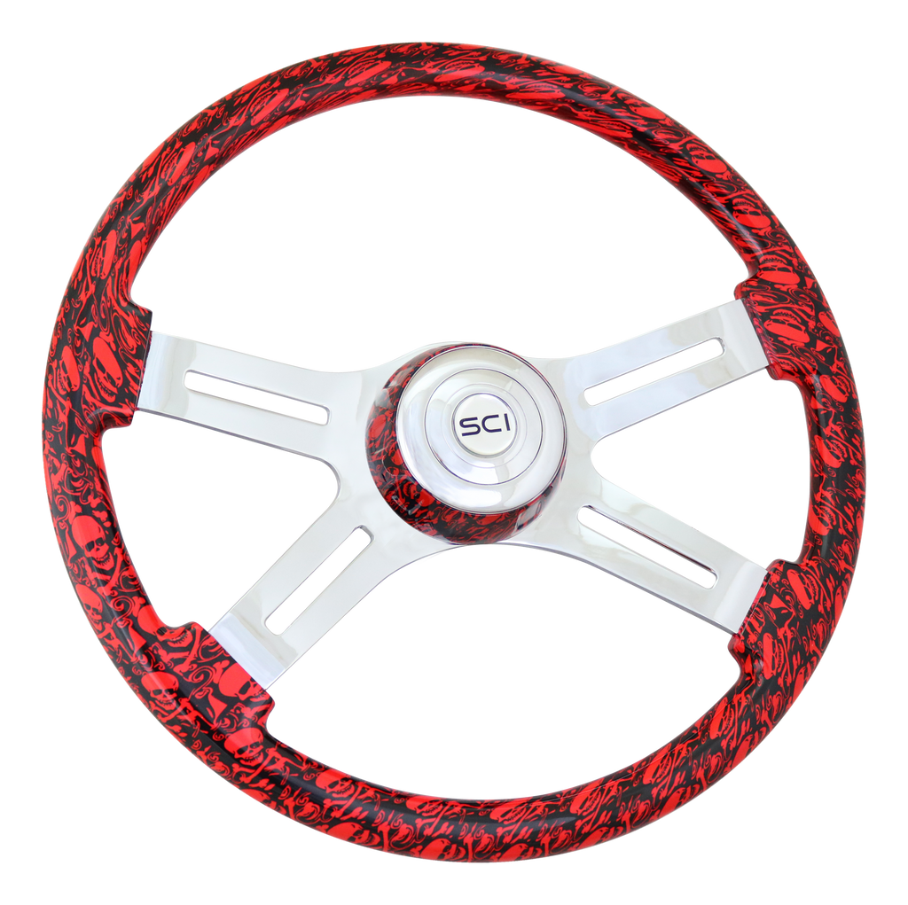 Skulls Viper Red Steering Wheel with Matching Bezel  -  536-3036-77502