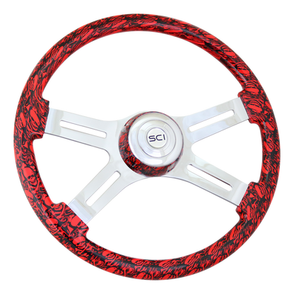 Skulls Viper Red Steering Wheel with Matching Bezel  -  536-3036-77502