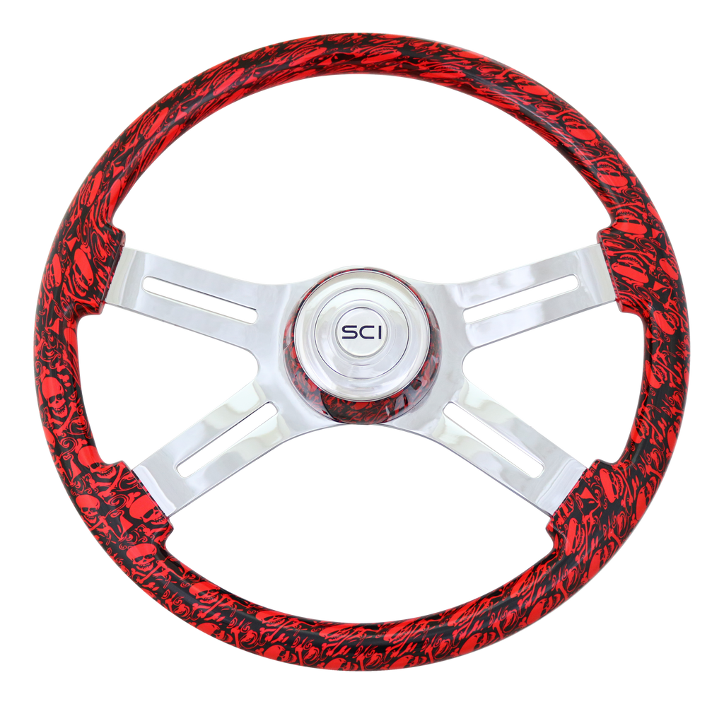 Skulls Viper Red Steering Wheel with Matching Bezel  -  536-3036-77502
