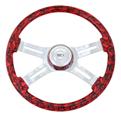 Skulls Viper Red Steering Wheel with Matching Bezel  -  536-3036-77502