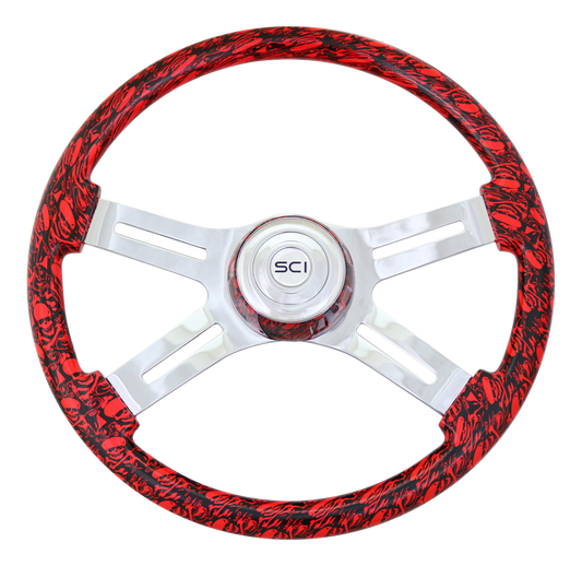Skulls Viper Red Steering Wheel with Matching Bezel  -  536-3036-77502