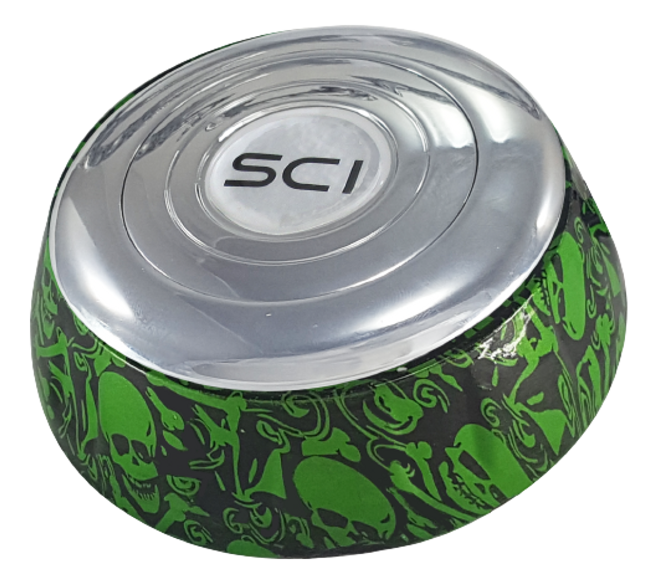 Skull Green 18" Printed Wood Rim Chrome 4 Spoke  -  537-3037-77502